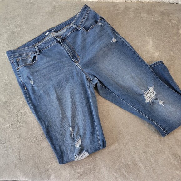 Old Navy Pop Icon Womens Jeans 18 Plus Skinny Distressed Medium Blue SKI4E - Picture 1 of 10